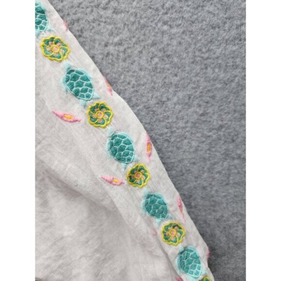 Simply Southern White Boho Style Dress With Floral Embroidery 3/4 Sleeves And Pi - Picture 3 of 6